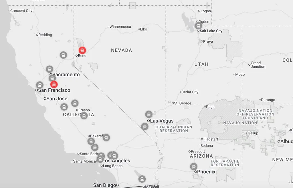 Tesla Megacharger kaart met locaties